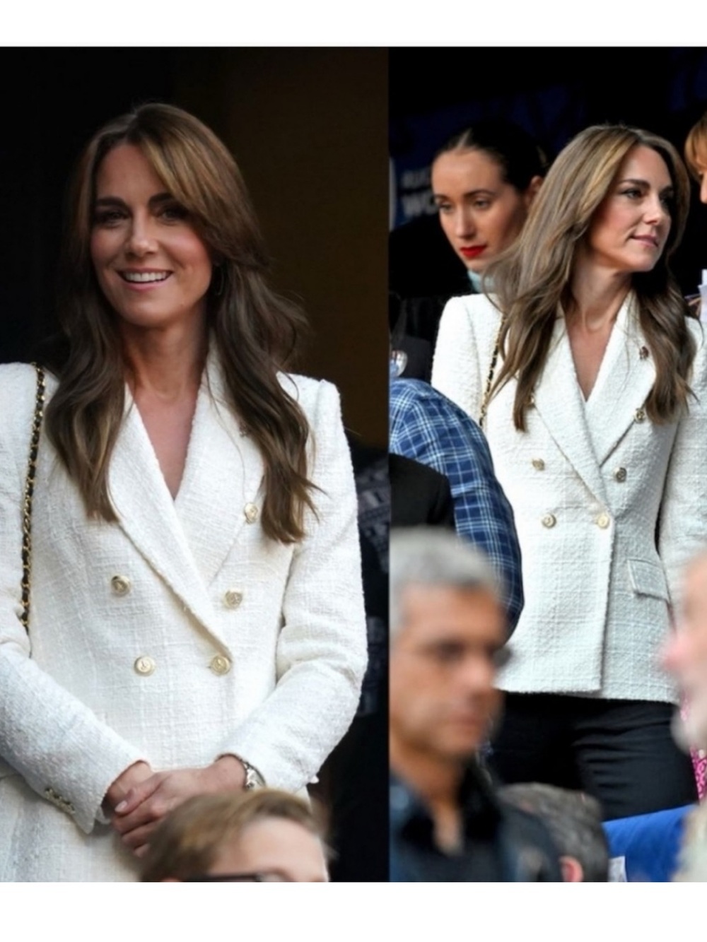 Zara Cream Tweed Double-Breasted Blazer with Gold Buttons